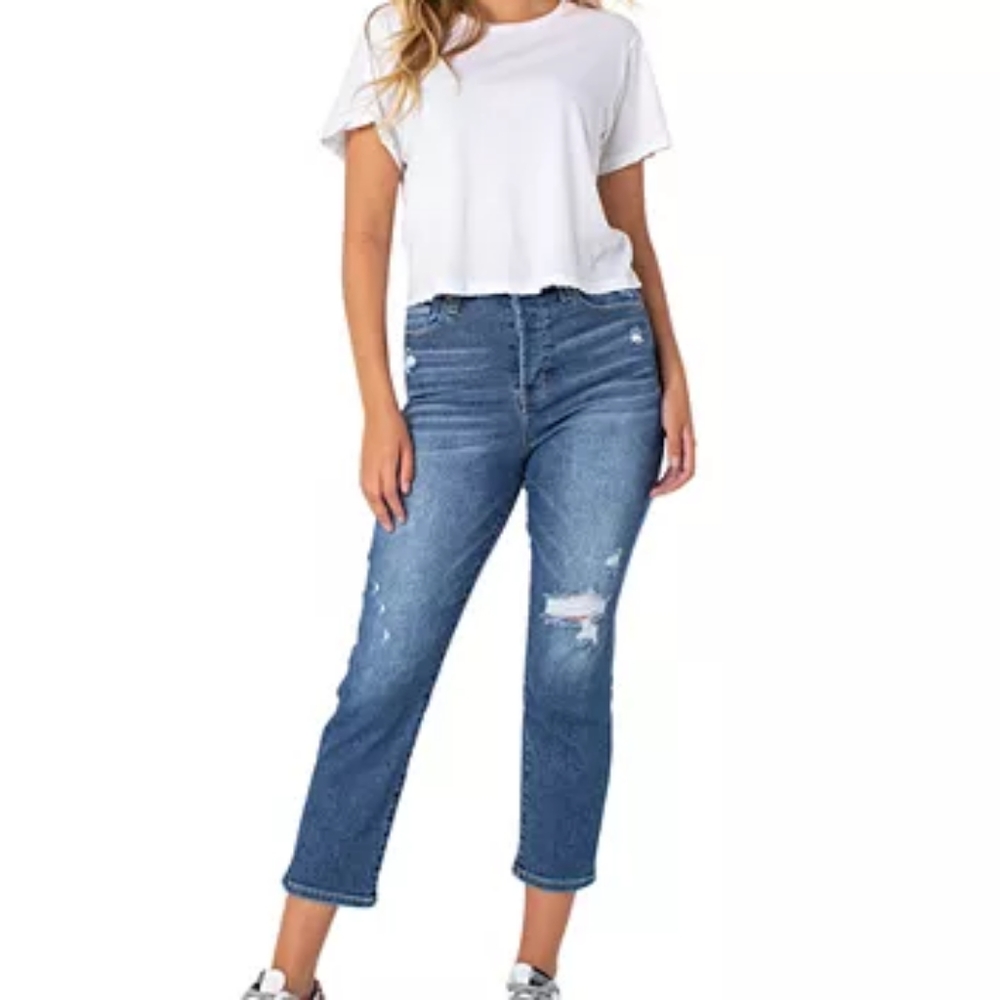 Kendall +Kylie Ripped Cropped Straight- Leg Jeans